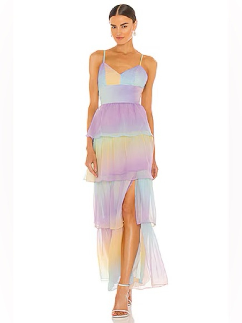 Amanda Uprichard Pastel Rainbow Tiered Chiffon Spaghetti-Strap Dress - Women